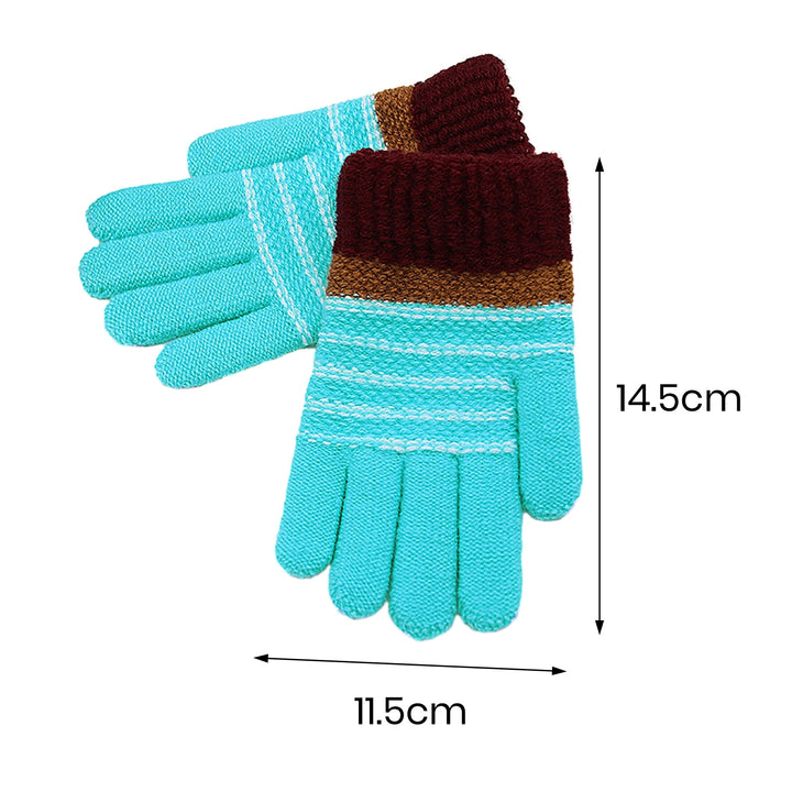 1 Pair Children Winter Gloves Student Writing Gloves Knitted Soft Thick Plush Elastic Striped Color Image 10
