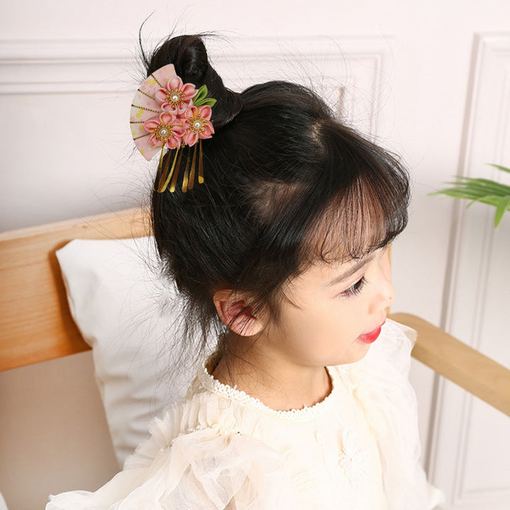 Women Hairpin Faux Pearl Fake Flower Fan Decor Anti-slip Decorative Japanese Traditional Dress Image 7