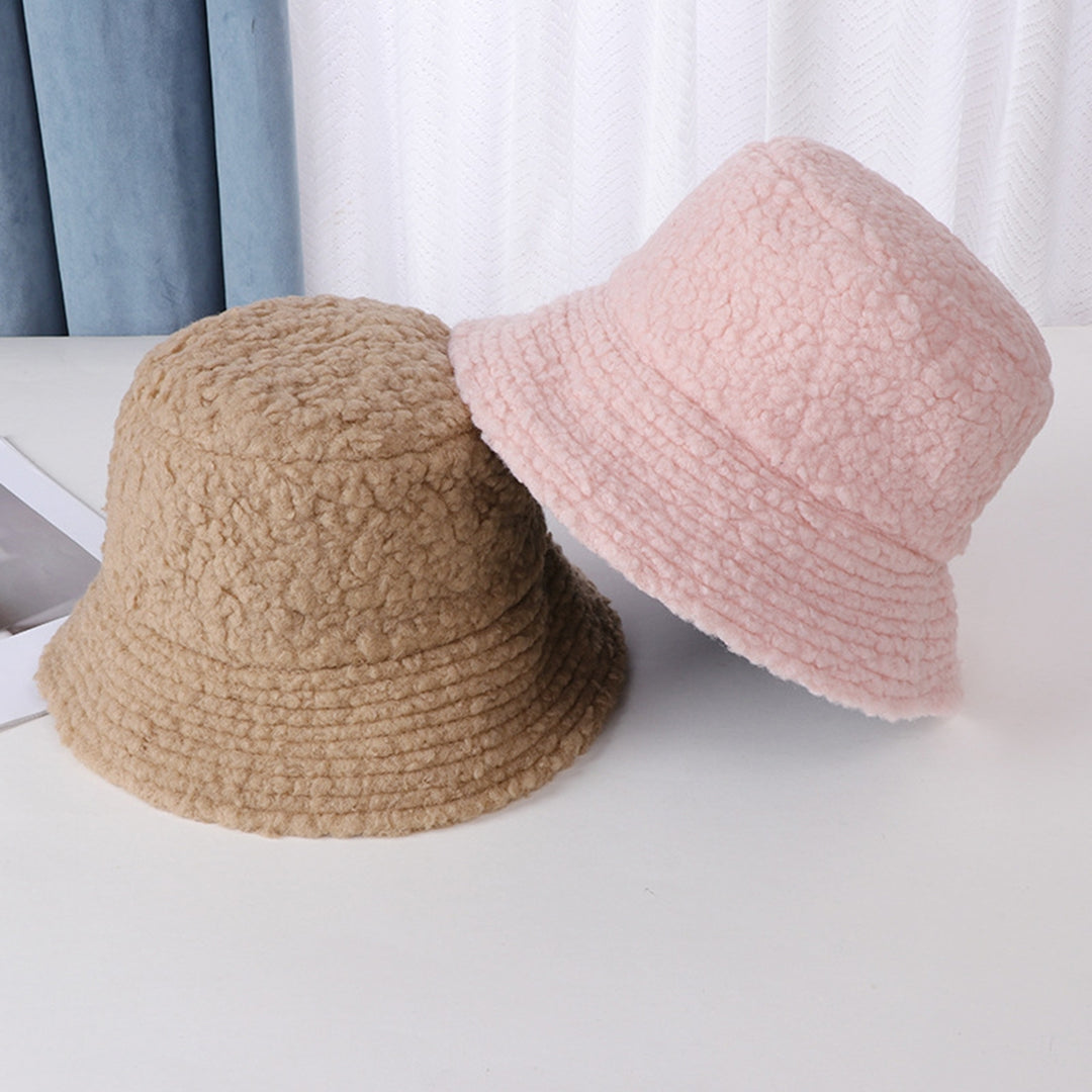 Women Winter Fisherman Hat Flat Top Wide Brim Solid Color Double-sided Faux Lamb Wool Soft Warm Windproof Lady Bucket Image 8