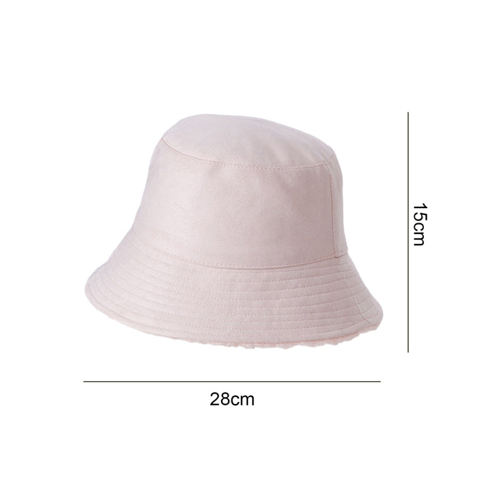 Women Winter Fisherman Hat Flat Top Wide Brim Solid Color Double-sided Faux Lamb Wool Soft Warm Windproof Lady Bucket Image 9