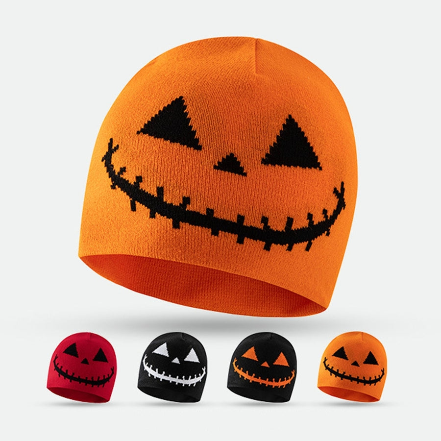 Men Women Halloween Beanie Hat Spooky Pumpkin Ghost Face Jacquard Pattern Wool Knitting Hat Windproof Warm Holiday Image 1