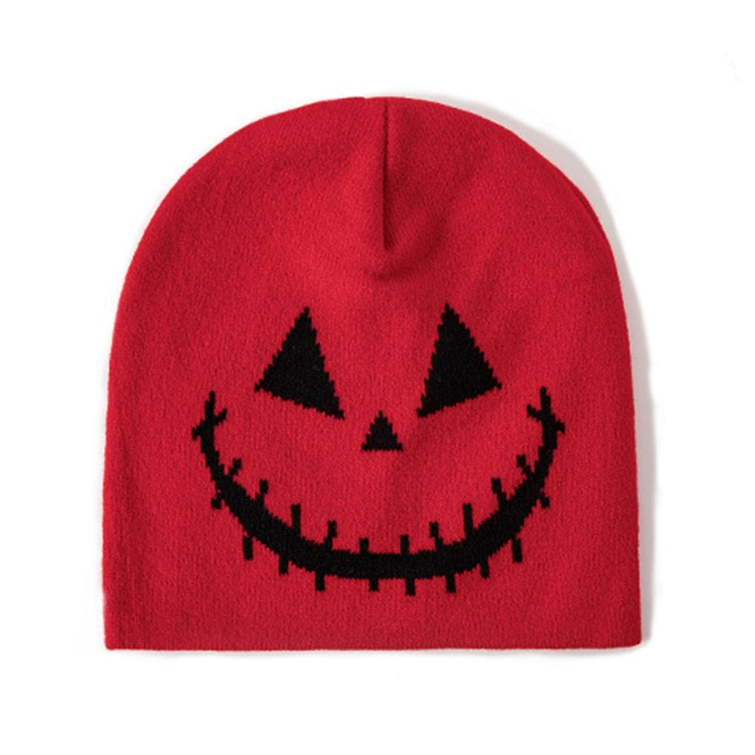 Men Women Halloween Beanie Hat Spooky Pumpkin Ghost Face Jacquard Pattern Wool Knitting Hat Windproof Warm Holiday Image 2