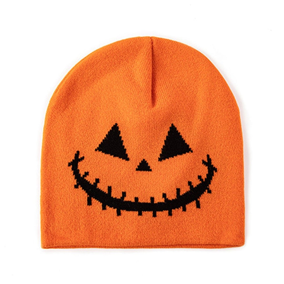 Men Women Halloween Beanie Hat Spooky Pumpkin Ghost Face Jacquard Pattern Wool Knitting Hat Windproof Warm Holiday Image 3