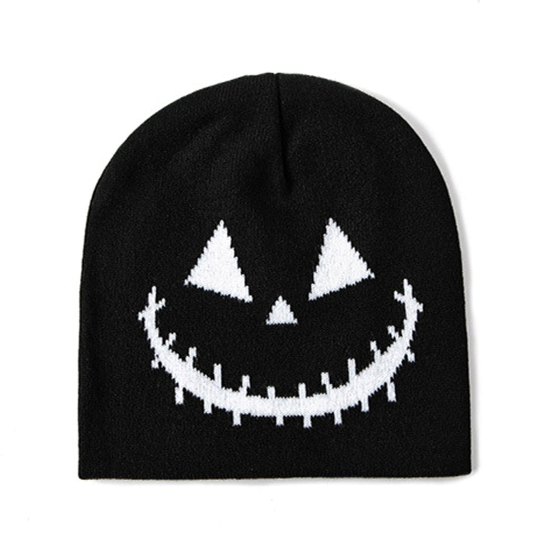 Men Women Halloween Beanie Hat Spooky Pumpkin Ghost Face Jacquard Pattern Wool Knitting Hat Windproof Warm Holiday Image 4