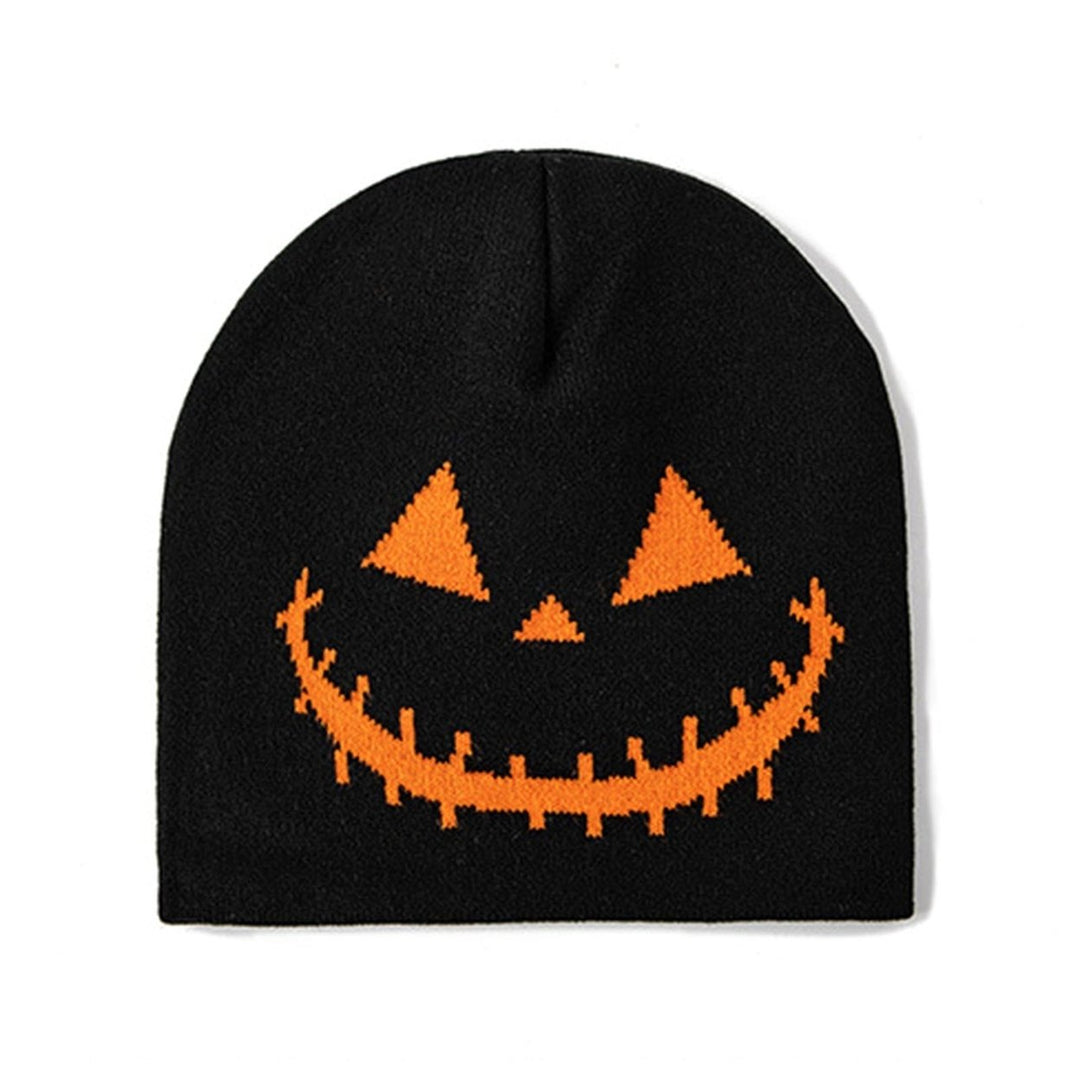 Men Women Halloween Beanie Hat Spooky Pumpkin Ghost Face Jacquard Pattern Wool Knitting Hat Windproof Warm Holiday Image 4