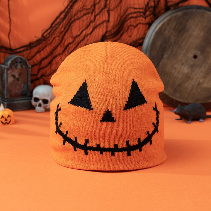 Men Women Halloween Beanie Hat Spooky Pumpkin Ghost Face Jacquard Pattern Wool Knitting Hat Windproof Warm Holiday Image 6