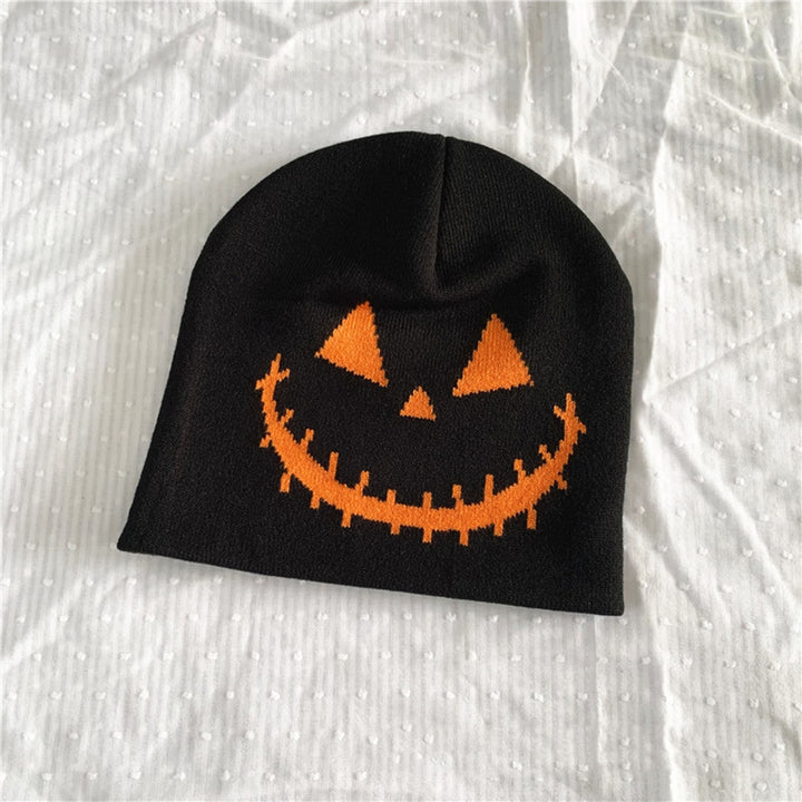 Men Women Halloween Beanie Hat Spooky Pumpkin Ghost Face Jacquard Pattern Wool Knitting Hat Windproof Warm Holiday Image 7