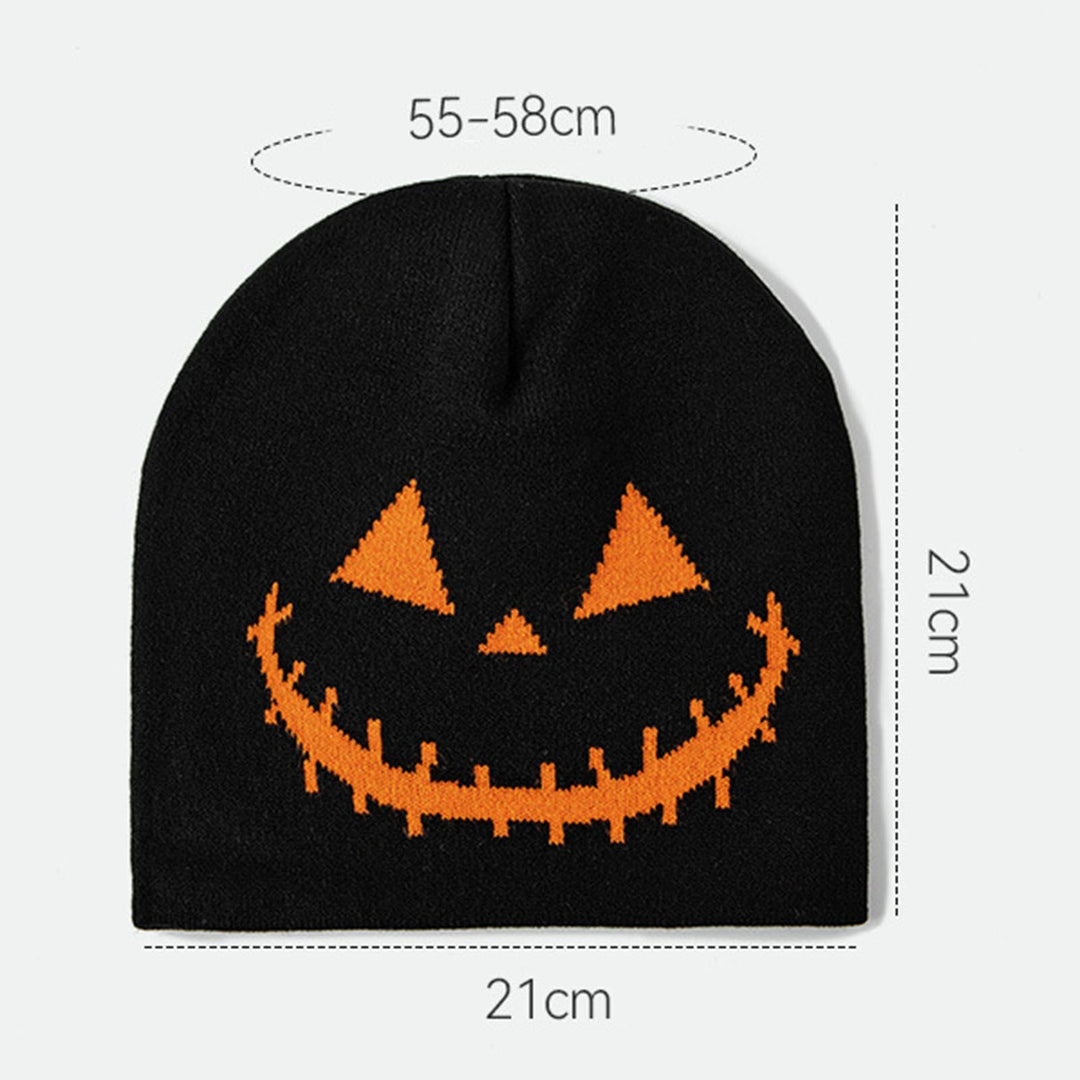 Men Women Halloween Beanie Hat Spooky Pumpkin Ghost Face Jacquard Pattern Wool Knitting Hat Windproof Warm Holiday Image 9