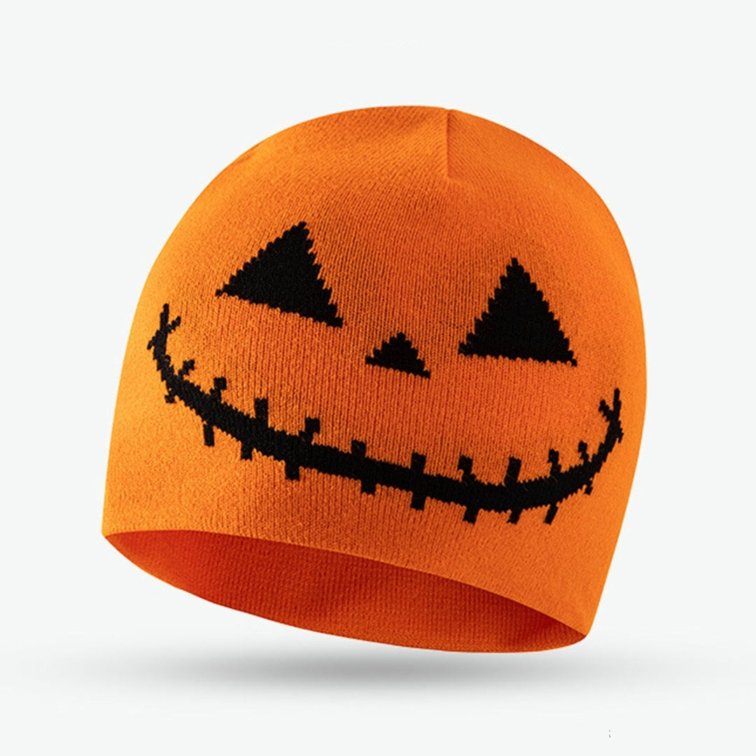 Men Women Halloween Beanie Hat Spooky Pumpkin Ghost Face Jacquard Pattern Wool Knitting Hat Windproof Warm Holiday Image 12