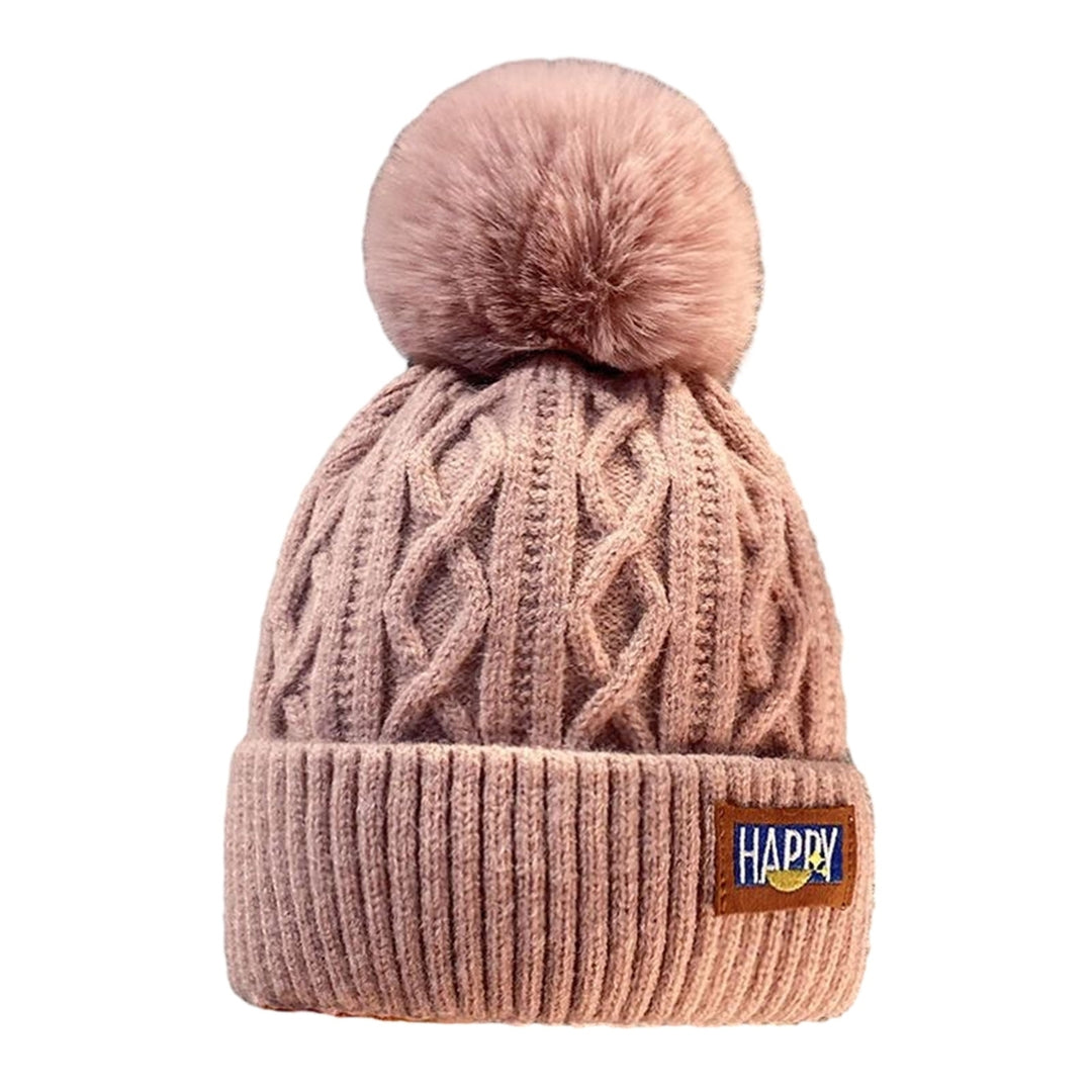 Women Winter Thickened Woolen Beanie Hat Plush Ball Decor Rhombus Texture Ear Protection Double Layer Thermal Knitting Image 4