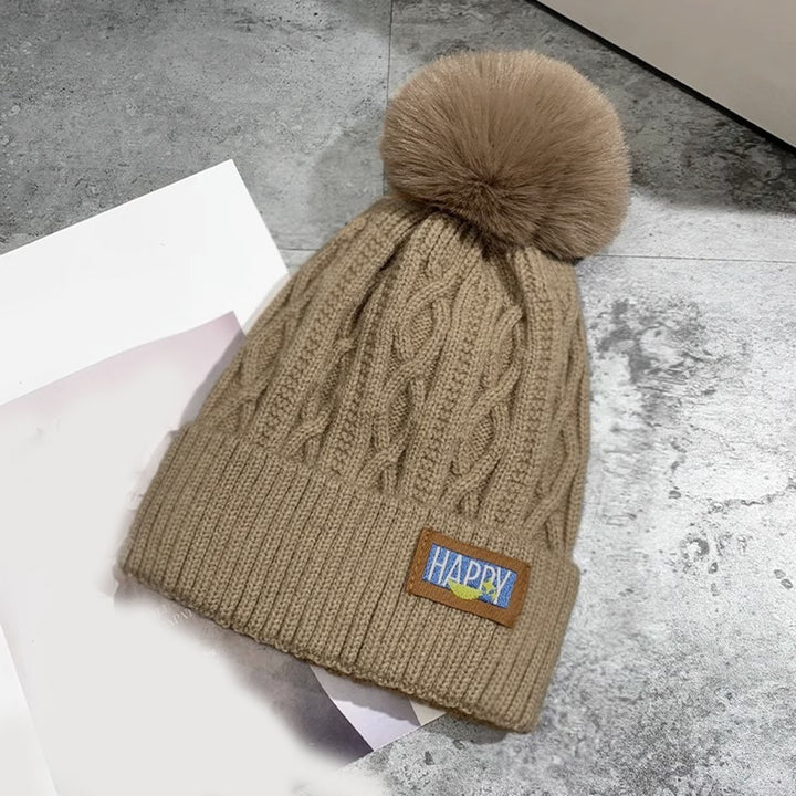 Women Winter Thickened Woolen Beanie Hat Plush Ball Decor Rhombus Texture Ear Protection Double Layer Thermal Knitting Image 6