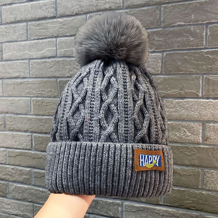 Women Winter Thickened Woolen Beanie Hat Plush Ball Decor Rhombus Texture Ear Protection Double Layer Thermal Knitting Image 7