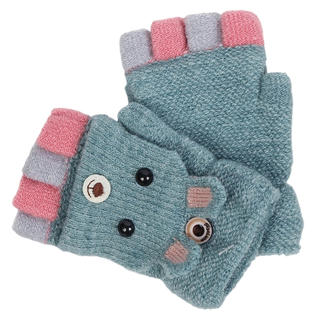 1 Pair Boys Girls Autumn Winter Knitting Gloves Half Finger Flip-Flop Cartoon Rabbit Shape Kids Gloves Toddler Cute Warm Image 1