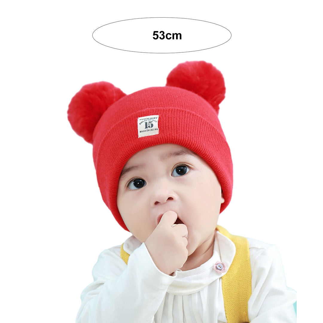 Winter Warm Baby Knitted Hat Furry Balls Decor Children Beanie Hat Logo Pattern Brimless Toddlers Knitting Hat Outfit Image 10