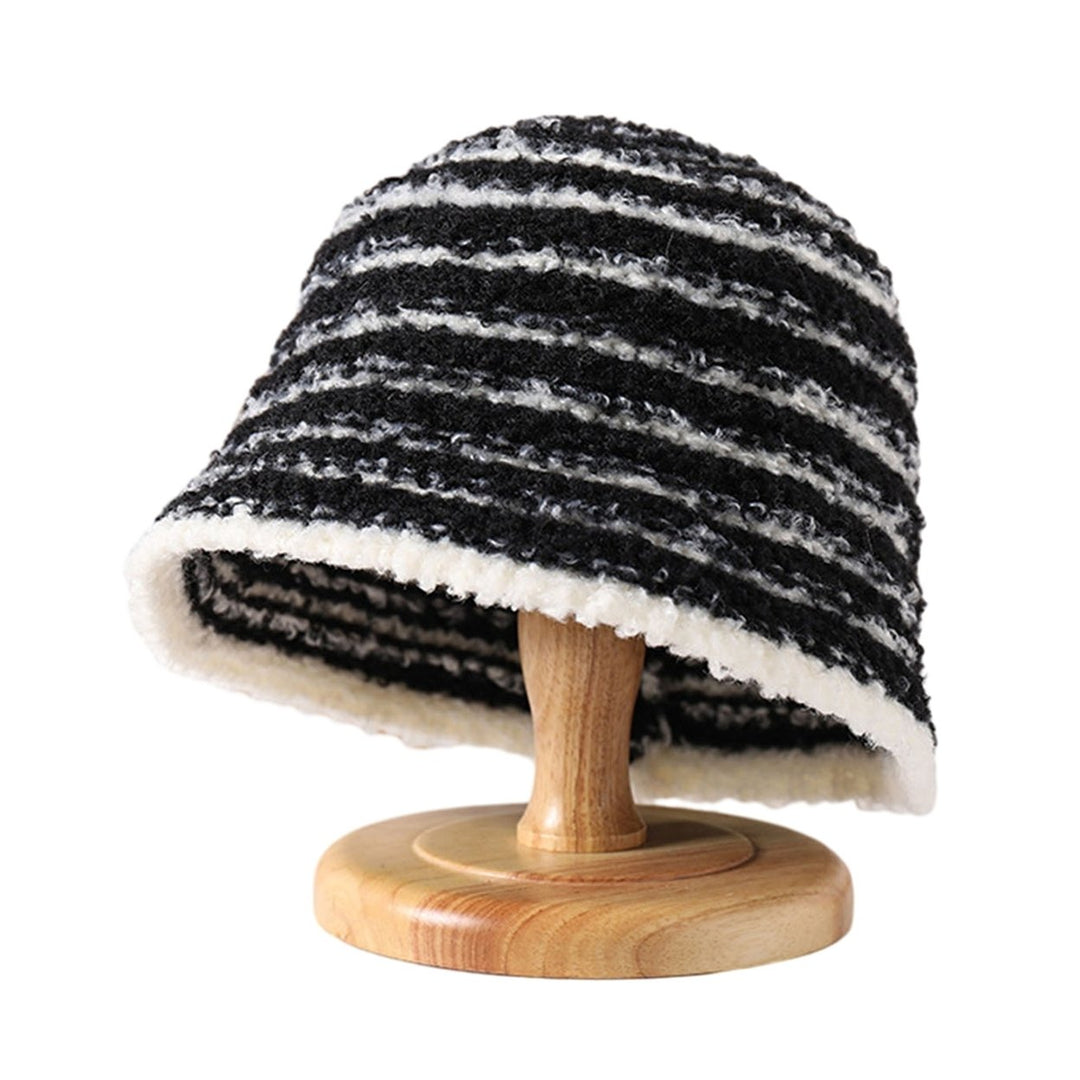 Stylish Striped Knitted Woolen Hat Breathable Soft Comfortable Korean Version Warm Ear Protection Basin Hat Image 1