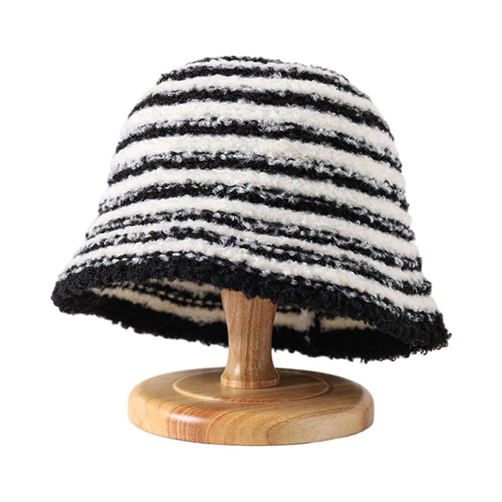 Stylish Striped Knitted Woolen Hat Breathable Soft Comfortable Korean Version Warm Ear Protection Basin Hat Image 3