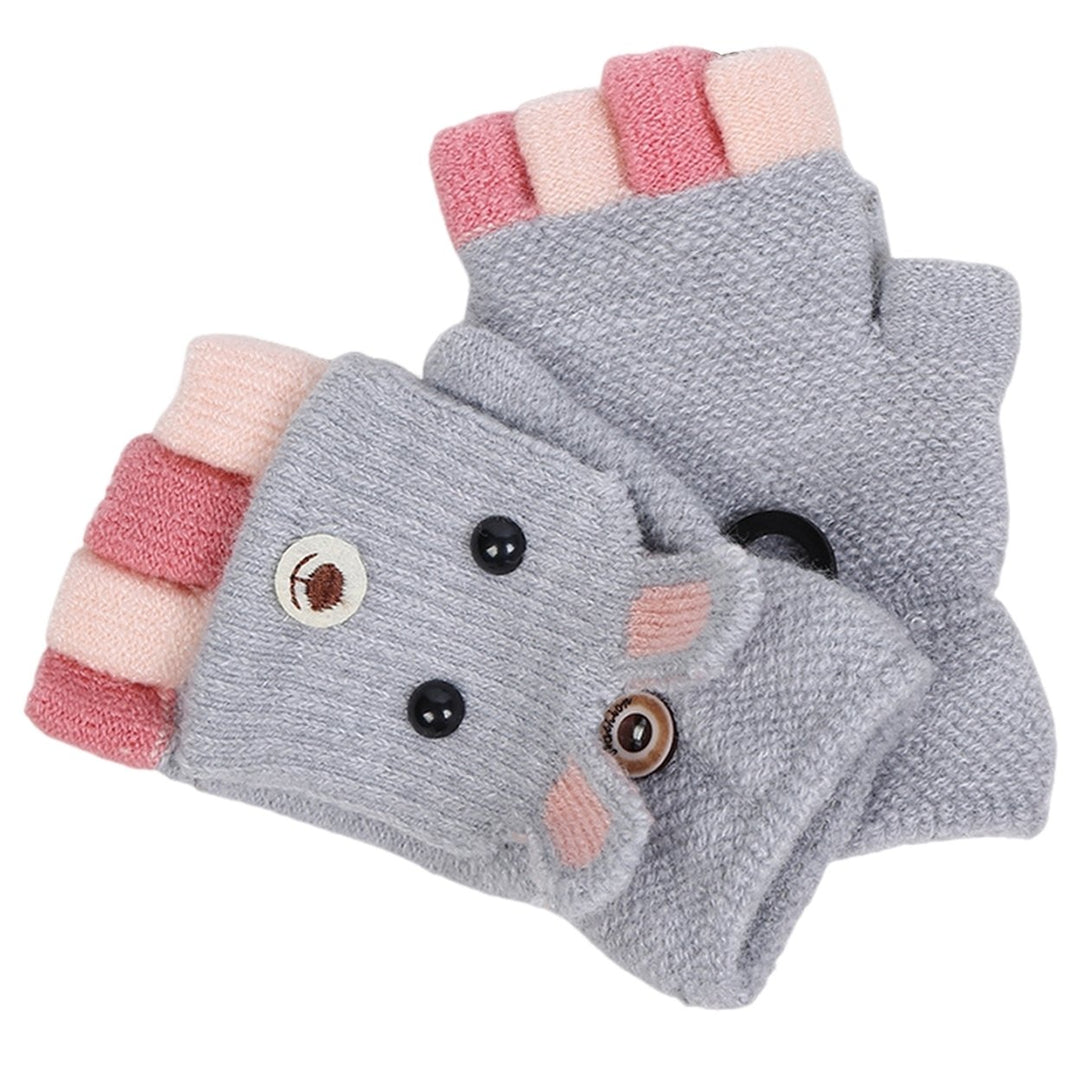 1 Pair Boys Girls Autumn Winter Knitting Gloves Half Finger Flip-Flop Cartoon Rabbit Shape Kids Gloves Toddler Cute Warm Image 1