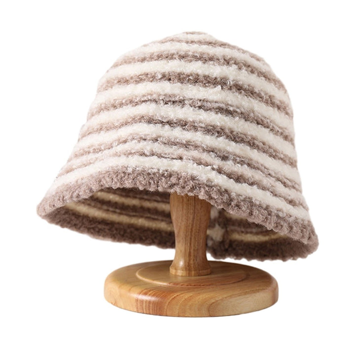 Stylish Striped Knitted Woolen Hat Breathable Soft Comfortable Korean Version Warm Ear Protection Basin Hat Image 4