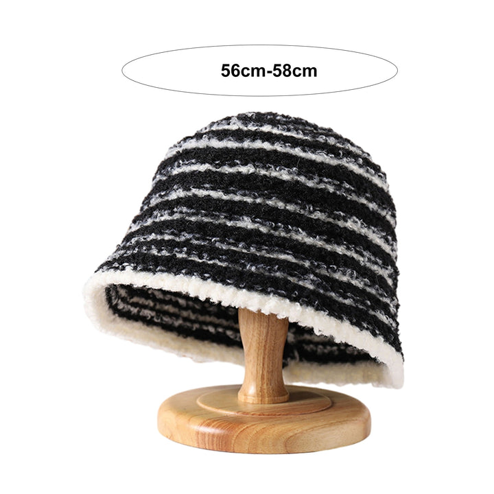 Stylish Striped Knitted Woolen Hat Breathable Soft Comfortable Korean Version Warm Ear Protection Basin Hat Image 8