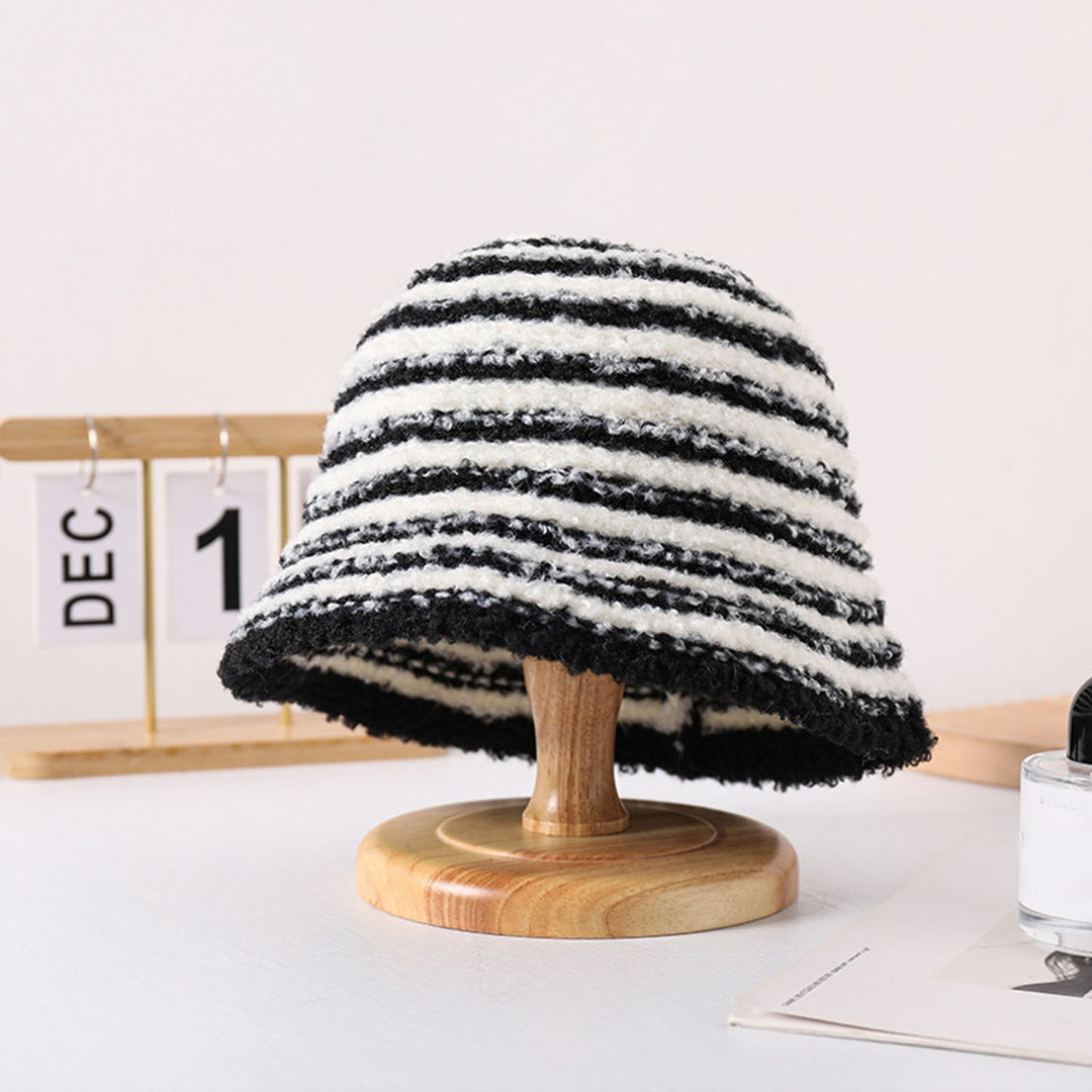 Stylish Striped Knitted Woolen Hat Breathable Soft Comfortable Korean Version Warm Ear Protection Basin Hat Image 10