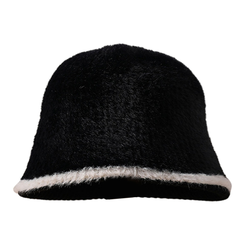 Women Autumn Winter Bucket Hat Splicing Trim Plush Basin Hat Thickened Warm Outdoor Fisherman Hat Fashion Accessories Image 2