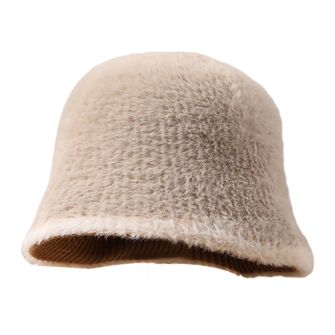 Women Autumn Winter Bucket Hat Splicing Trim Plush Basin Hat Thickened Warm Outdoor Fisherman Hat Fashion Accessories Image 1