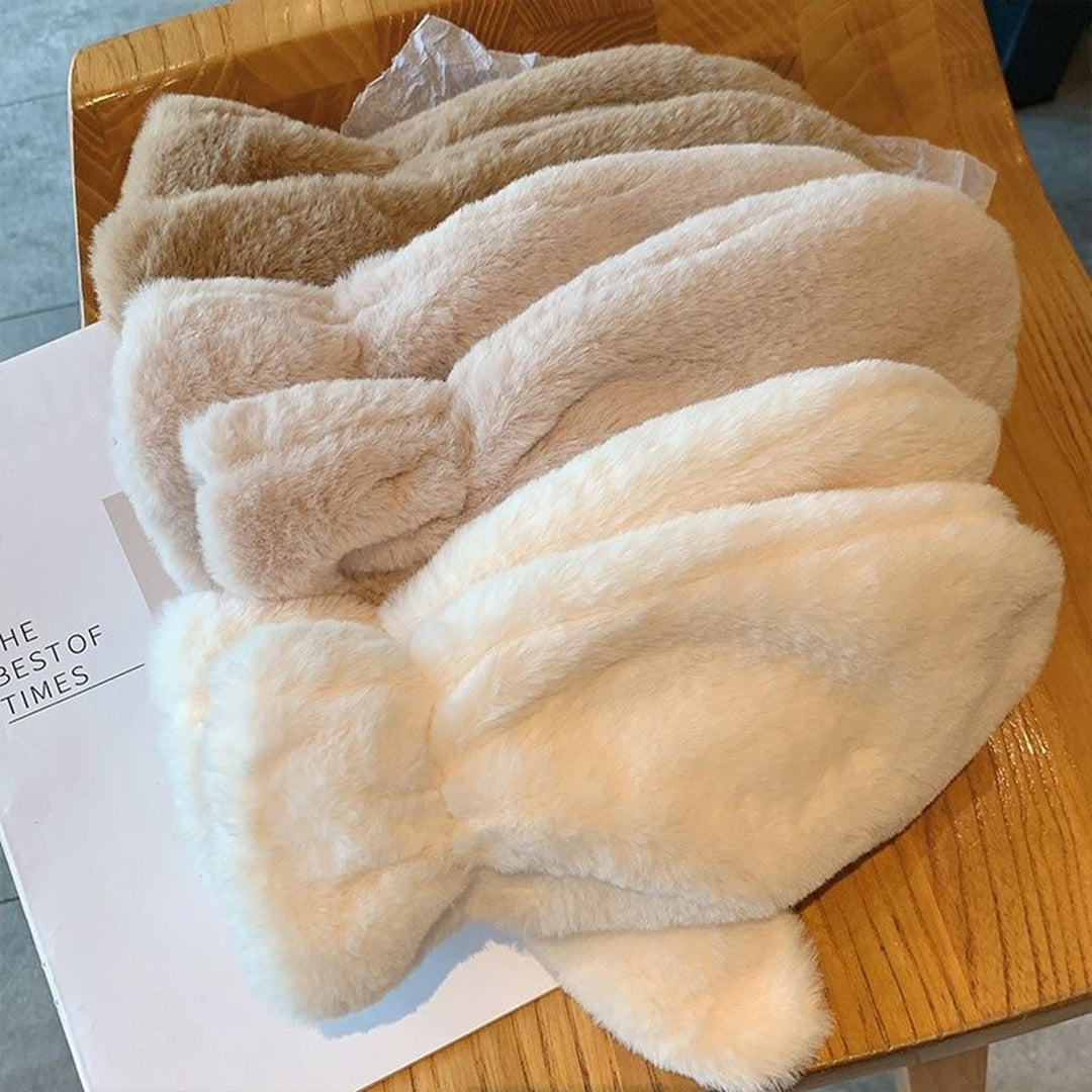 1 Pair Ladies Winter Mittens Thickened Soft Plush Solid Color Cozy Anti-slip Elastic Windproof Heat Retention Warm Lady Image 12