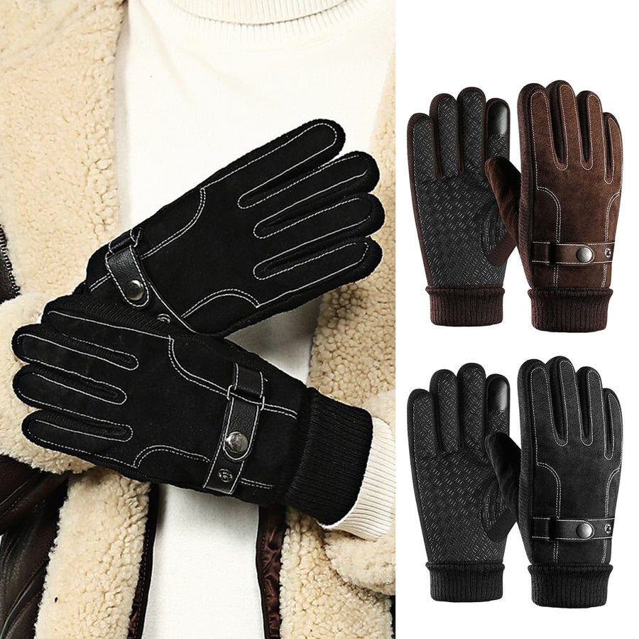 1 Pair Winter Gloves Plush Lining Design Cold Prevention Windproof Thick Winter Warm Motorcycle Touchscreen Gloves Image 1