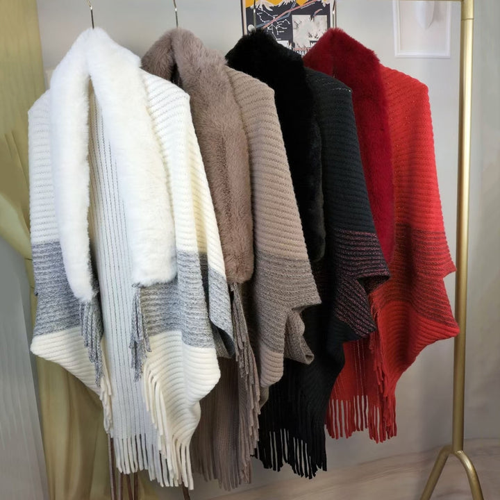 Women Winter Shawl Knitted Thick Plush Tassel Open Stitch Cardigan Faux faux Solid Color Neck Protection Windproof Image 10