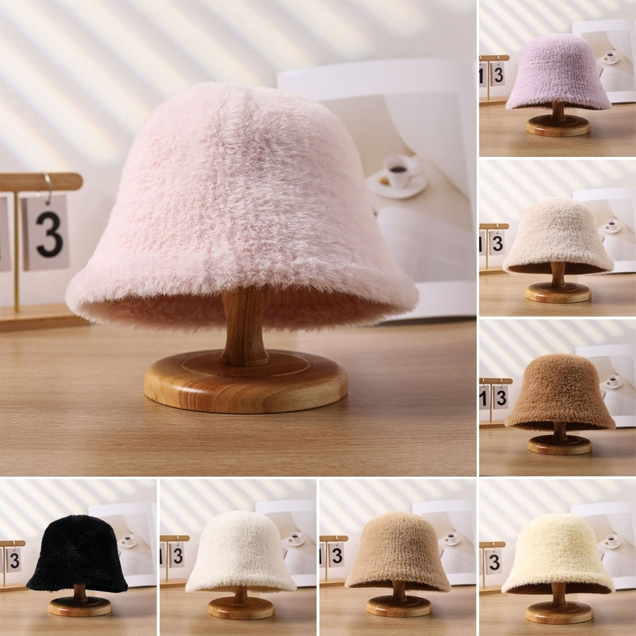 Women Autumn Winter Bucket Hat Solid Color Plush Basin Hat Thickened Warm Outdoor Fisherman Hat Fashion Accessories Image 1