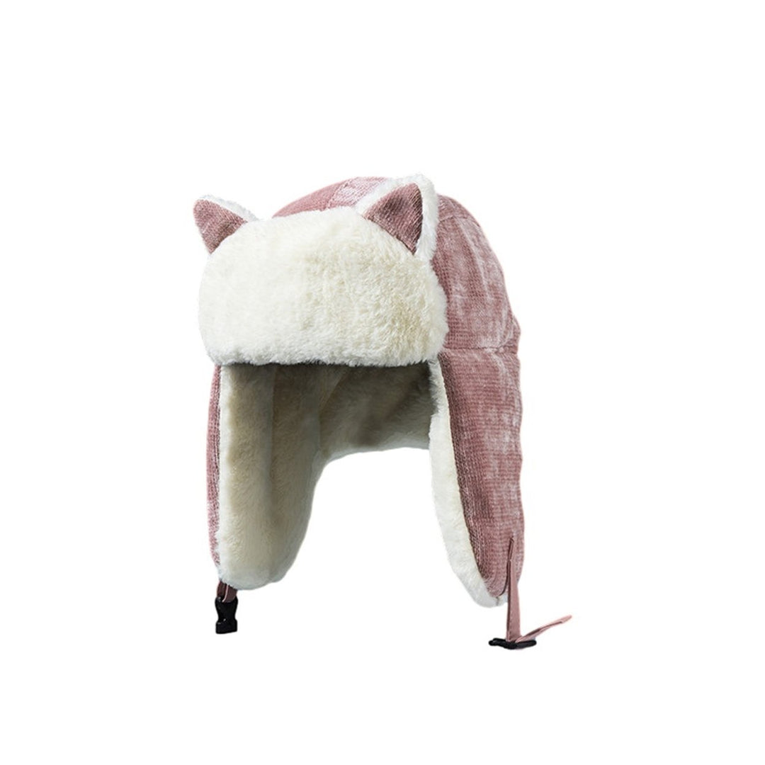 Women Warm Trapper Hat with Cat Ears Thickened Windproof Ear Protection Cozy Velvet-lined Ladies Hat Image 4