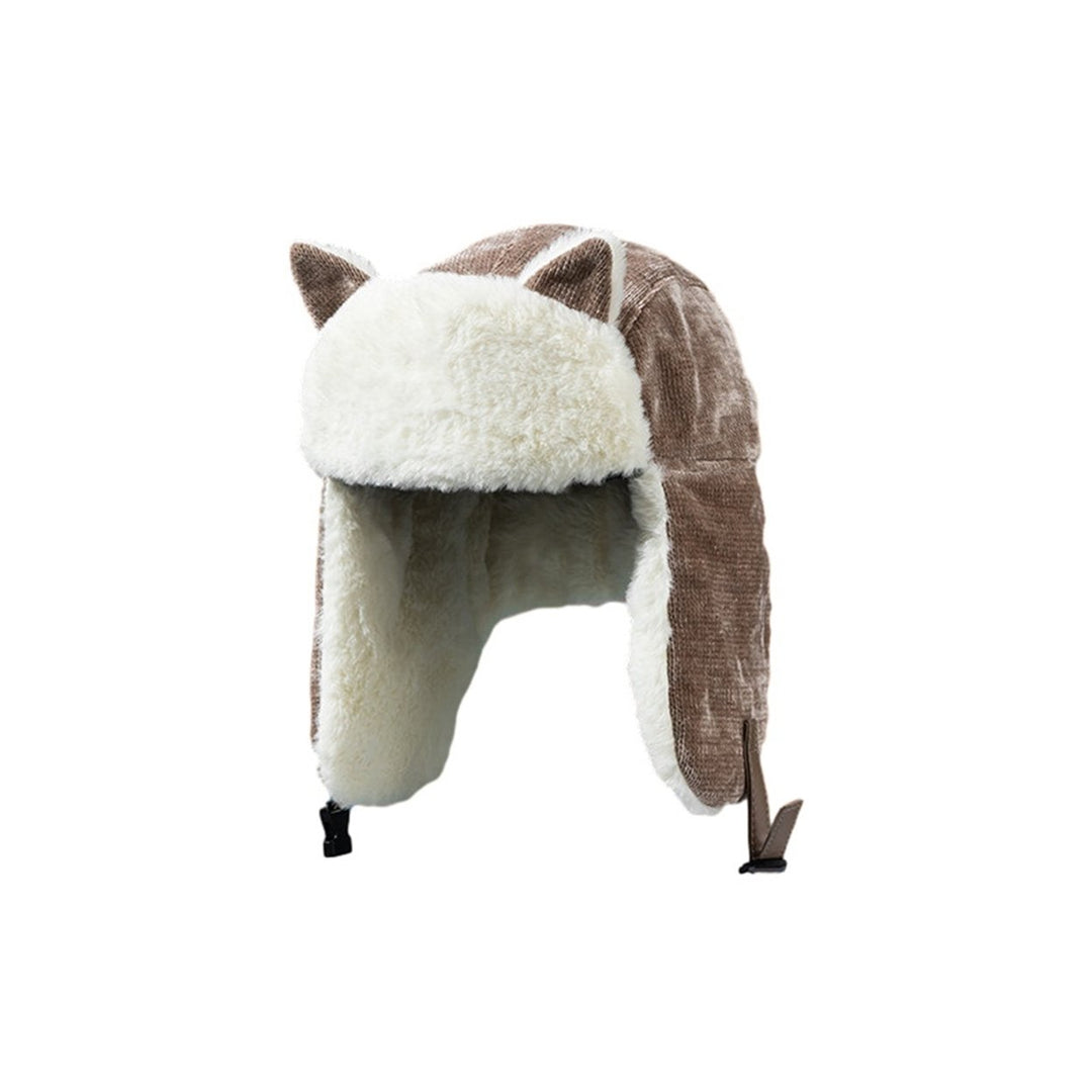 Women Warm Trapper Hat with Cat Ears Thickened Windproof Ear Protection Cozy Velvet-lined Ladies Hat Image 1