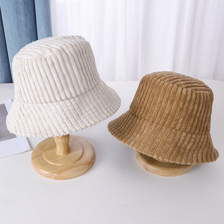 Women Fisherman Hat Striped Wide Brim Thick Warm Windproof Sunscreen Foldable Flat Top Casual Lady Fall Winter Outdoor Image 8