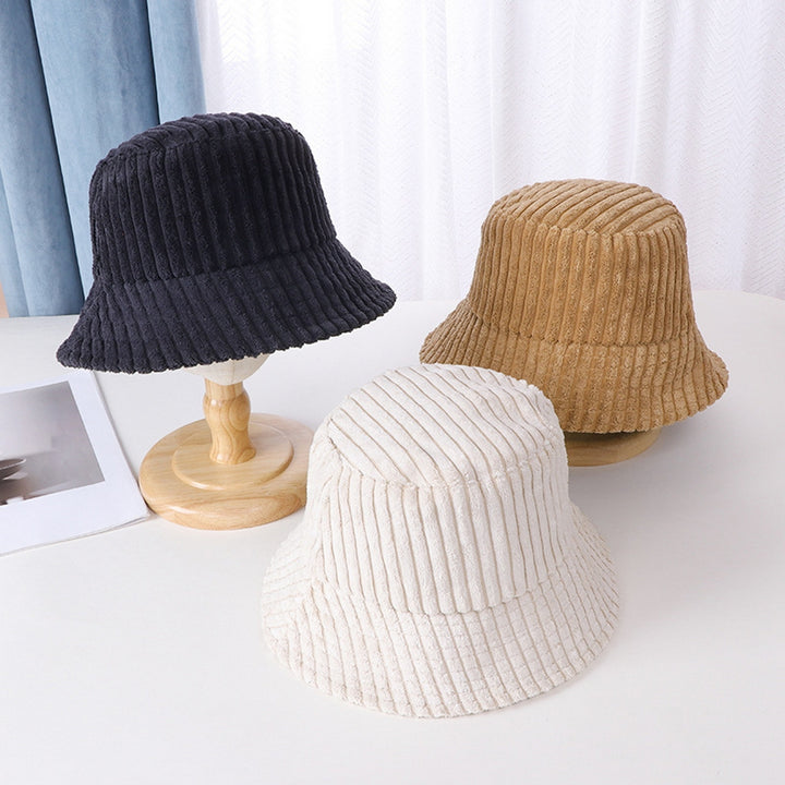 Women Fisherman Hat Striped Wide Brim Thick Warm Windproof Sunscreen Foldable Flat Top Casual Lady Fall Winter Outdoor Image 9