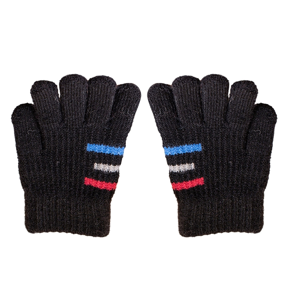 1 Pair Kids Knitted Gloves Colorful Strips Thickened Stretch Warm Windproof Winter Outdoor Boys Girls Children Full Image 2