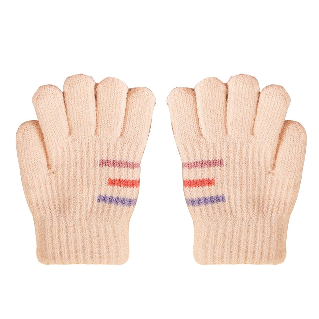 1 Pair Kids Knitted Gloves Colorful Strips Thickened Stretch Warm Windproof Winter Outdoor Boys Girls Children Full Image 1