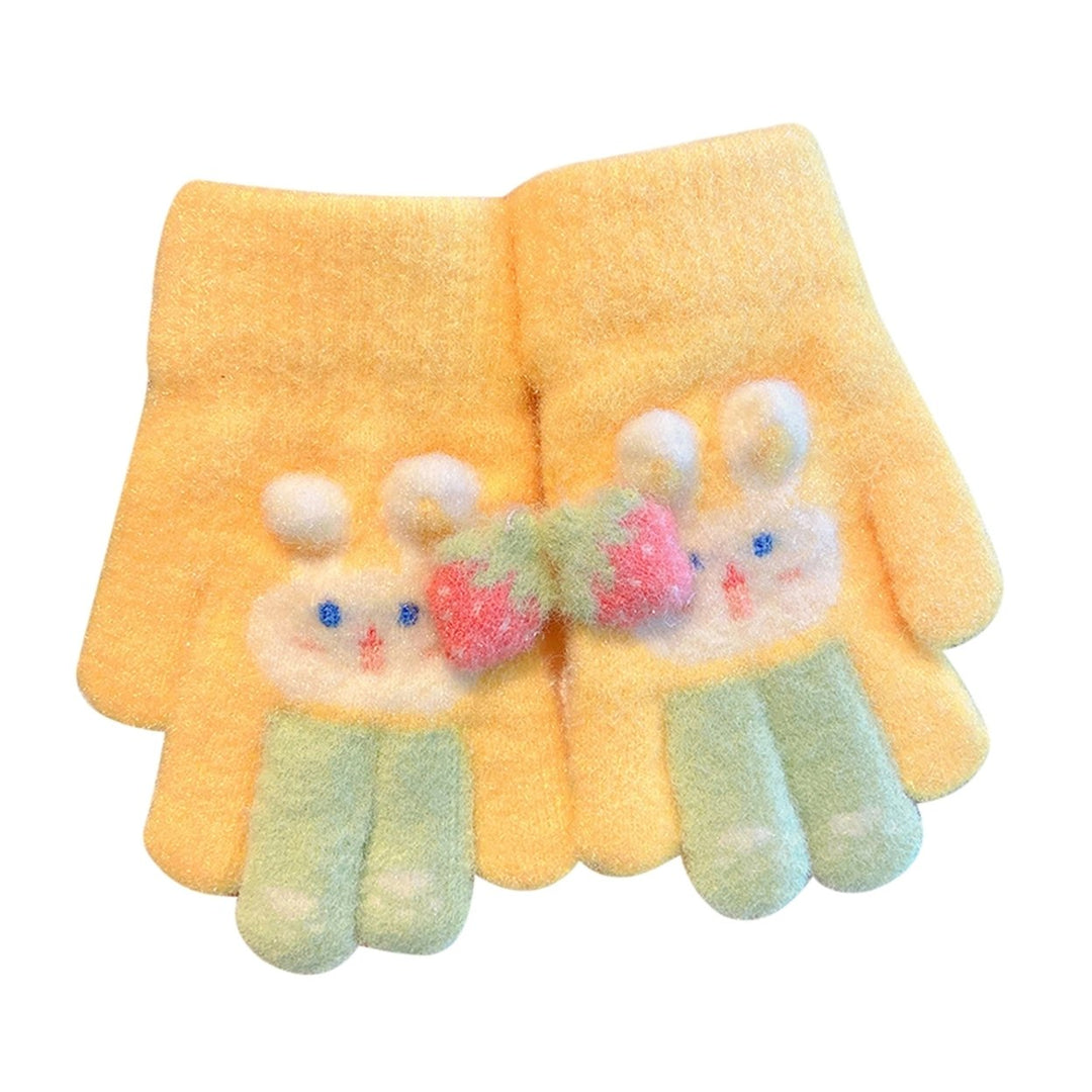 1 Pair Children Winter Full Finger Gloves Cute Rabbit Pattern Strawberry Decor Knitting Gloves Kids Thickened Warm Image 1