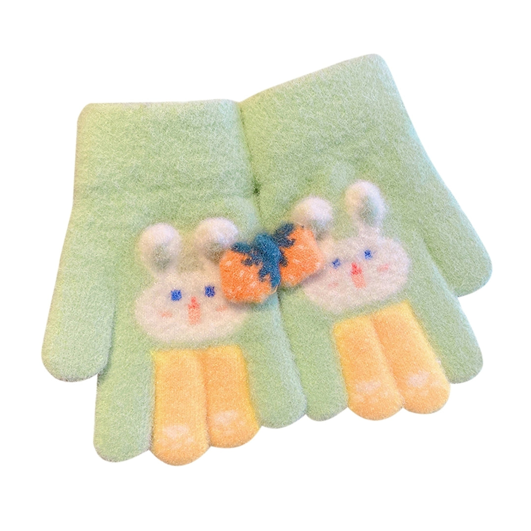 1 Pair Children Winter Full Finger Gloves Cute Rabbit Pattern Strawberry Decor Knitting Gloves Kids Thickened Warm Image 4