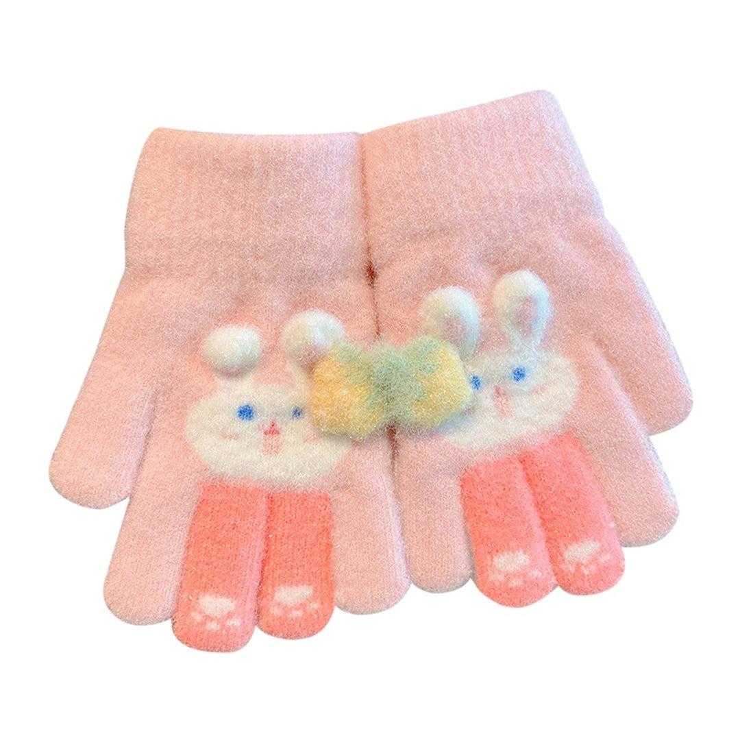 1 Pair Children Winter Full Finger Gloves Cute Rabbit Pattern Strawberry Decor Knitting Gloves Kids Thickened Warm Image 6