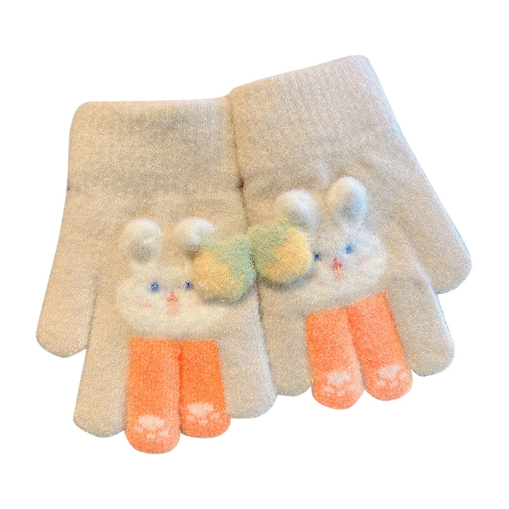 1 Pair Children Winter Full Finger Gloves Cute Rabbit Pattern Strawberry Decor Knitting Gloves Kids Thickened Warm Image 7