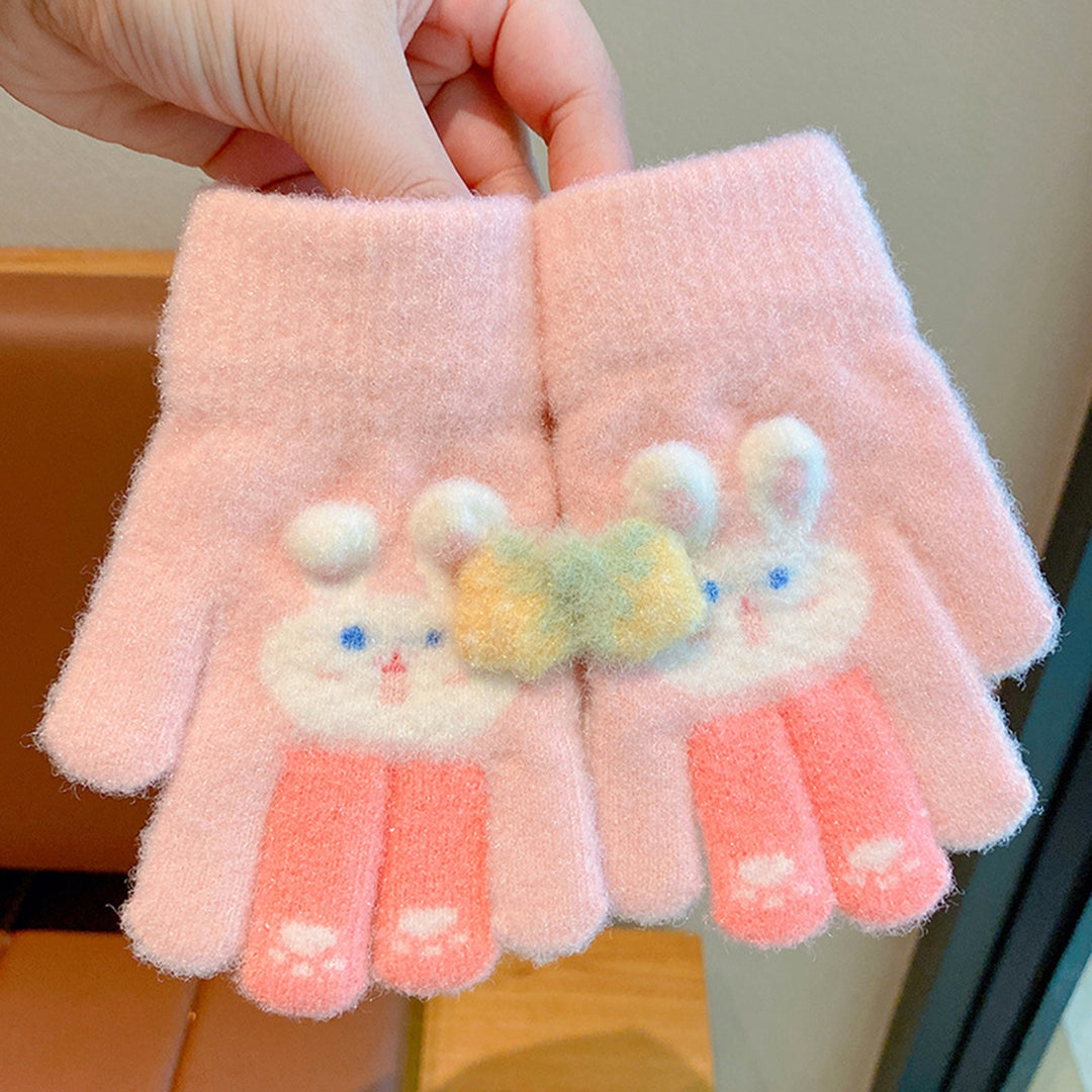 1 Pair Children Winter Full Finger Gloves Cute Rabbit Pattern Strawberry Decor Knitting Gloves Kids Thickened Warm Image 9