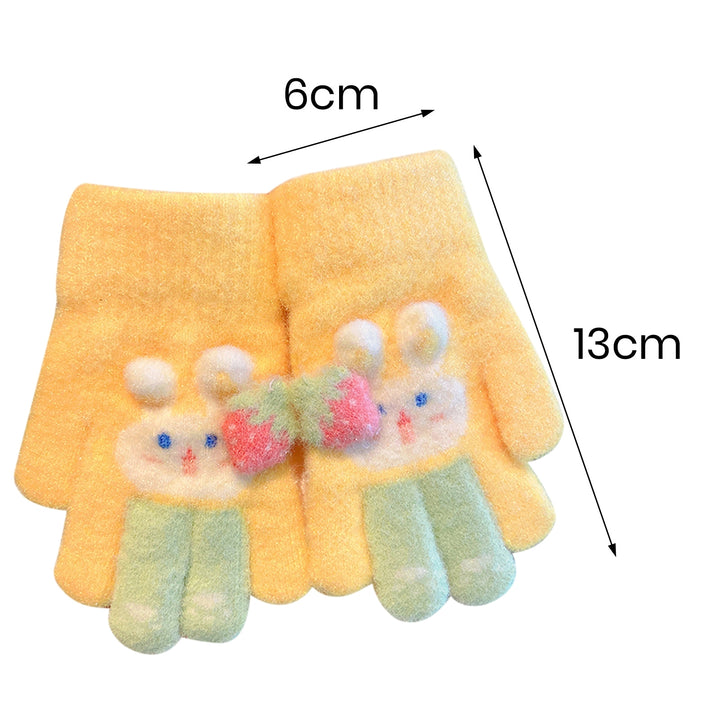 1 Pair Children Winter Full Finger Gloves Cute Rabbit Pattern Strawberry Decor Knitting Gloves Kids Thickened Warm Image 11