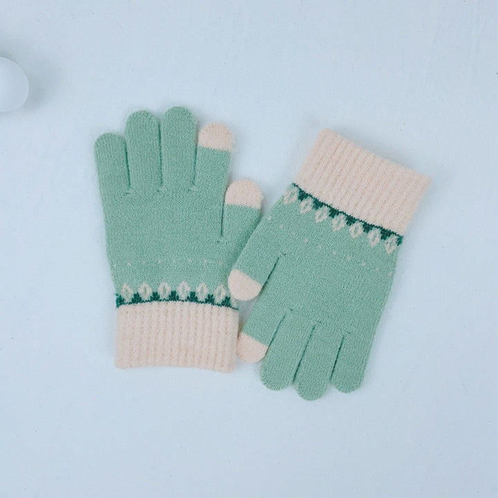 1 Pair Kids Autumn Winter Patchwork Color Knitting Gloves Boys Girls Student Full Finger Gloves Warm Stretchy Children Image 12