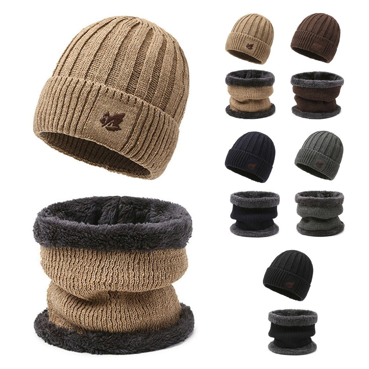 2Pcs/Set Women Men Winter Solid Color Knitting Hat Neck Gaiter Set Thickened Plush Lining Beanie Hat Scarf Set Outdoor Image 1