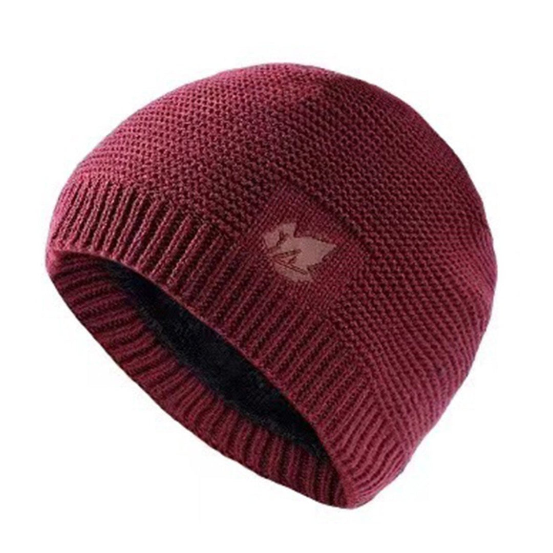 Men Autumn Winter Solid Color Knitting Hat Leaf Logo Plush Lining Thickened Beanie Hat Ribbed Trim Warm Hat Fashion Image 4