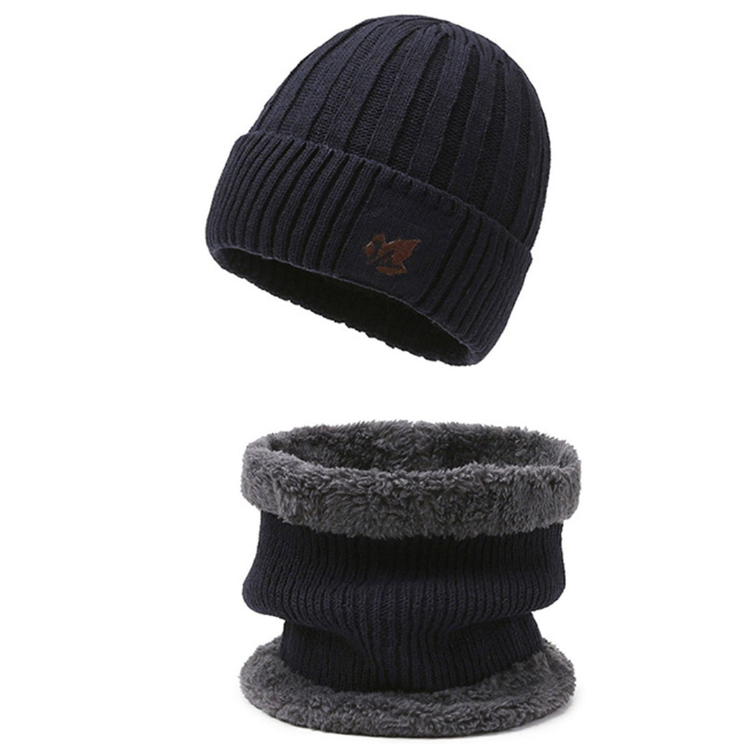 2Pcs/Set Women Men Winter Solid Color Knitting Hat Neck Gaiter Set Thickened Plush Lining Beanie Hat Scarf Set Outdoor Image 4