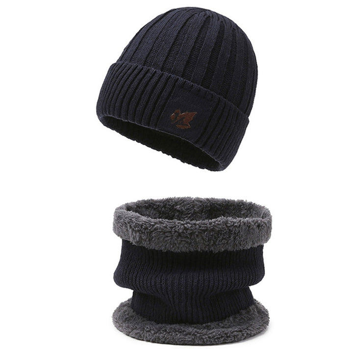 2Pcs/Set Women Men Winter Solid Color Knitting Hat Neck Gaiter Set Thickened Plush Lining Beanie Hat Scarf Set Outdoor Image 4