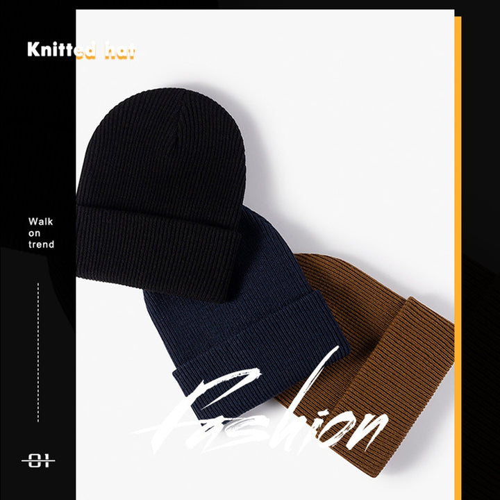 Unisex Autumn Winter Solid Color Knitting Hat Beamless Thickened Beanie Hat Men Women Warm Hat Fashion Accessories Image 8