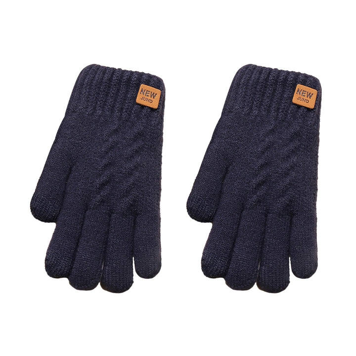 1 Pair Women Winter Solid Color Knitting Gloves Loge Pattern Double Layer Thickened Cuffs Gloves Touch Screen Fleece Image 4