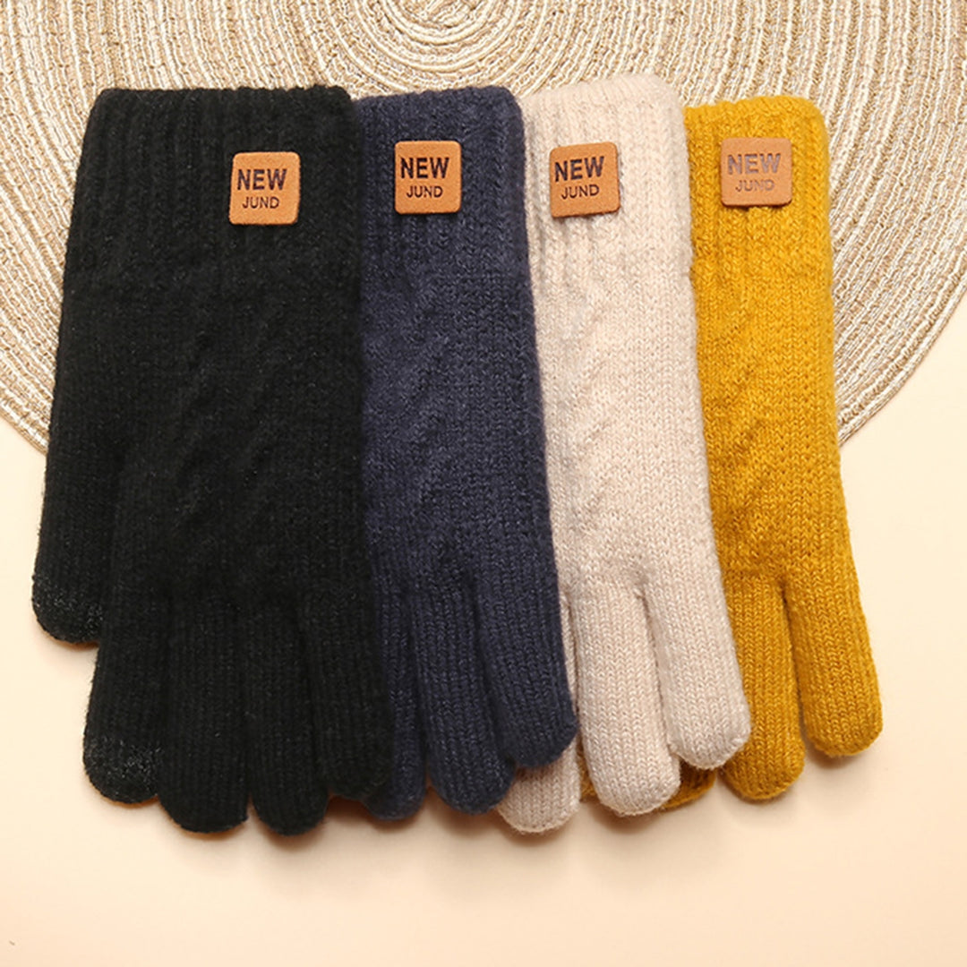 1 Pair Women Winter Solid Color Knitting Gloves Loge Pattern Double Layer Thickened Cuffs Gloves Touch Screen Fleece Image 7